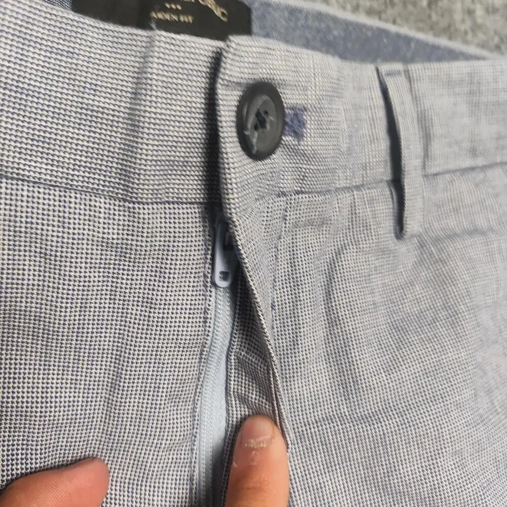 Banana Republic Pants Mens 32x34 Blue Linen Cotton Slim Fit Check Aiden Chino